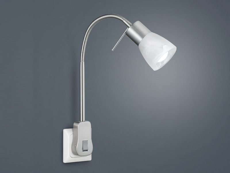 LED Steckerspot LEVISTO mit Schalter und Flexarm, Silber Höhe 40cm