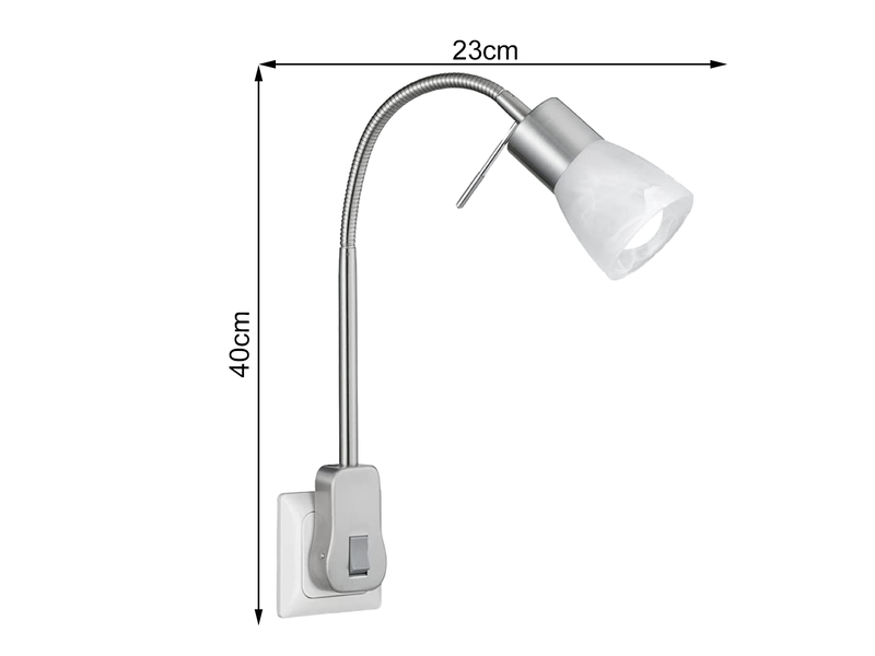 LED Steckerspot LEVISTO mit Schalter und Flexarm, Silber Höhe 40cm