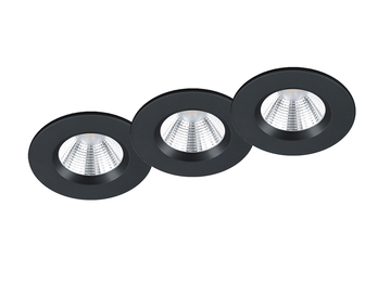 Runder LED Deckeneinbaustrahler ZAGROS 3er Set dimmbar Schwarz, IP65