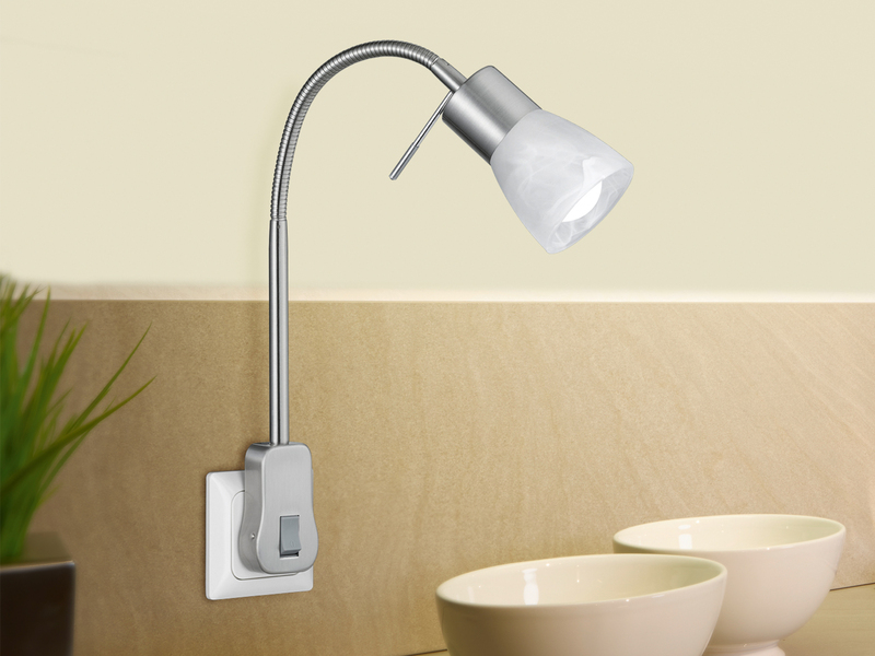 2er Set LED Steckerspots mit Schalter und Flexarm, Silber Höhe 40cm