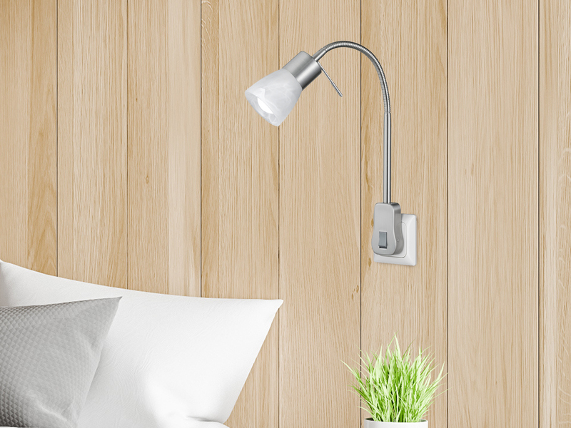 2er Set LED Steckerspots mit Schalter und Flexarm, Silber Höhe 40cm