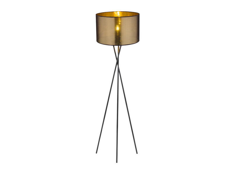 Tripod Stehlampe NUGGY mit Lampenschirm Gold und Netz Schwarz, Höhe 159cm