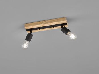 LED Deckenstrahler 2 flammig Schwarz mit Holzbalken - Deckenspot schwenkbar