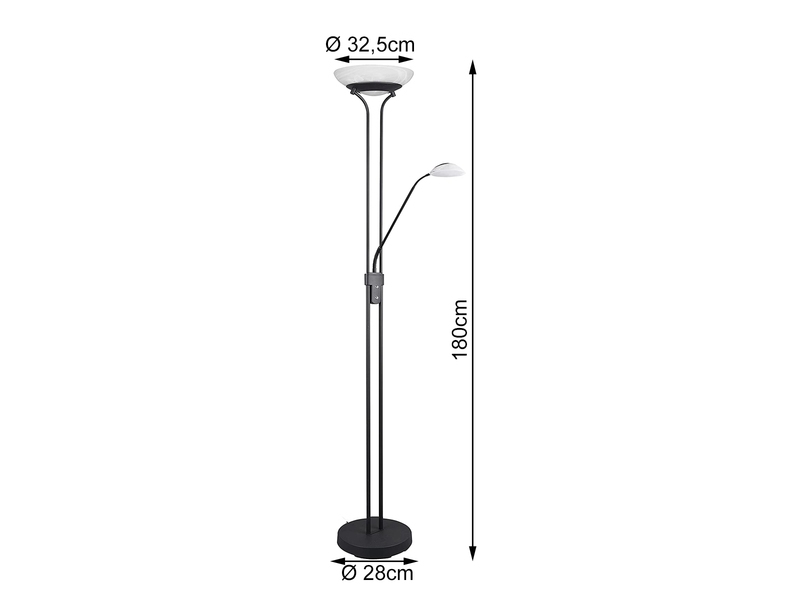 LED Deckenfluter ORSON Schwarz mit Leselicht, dimmbar flexibel - 180cm