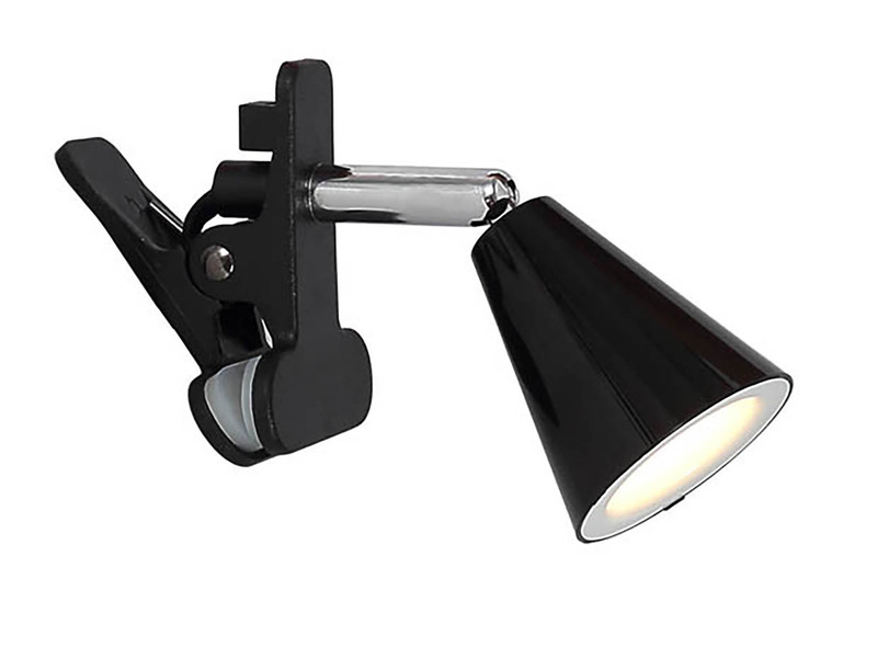 LED Klemmleuchte ZIRBEL Schwarz, Klemmspot schwenkbar, Breite 6cm