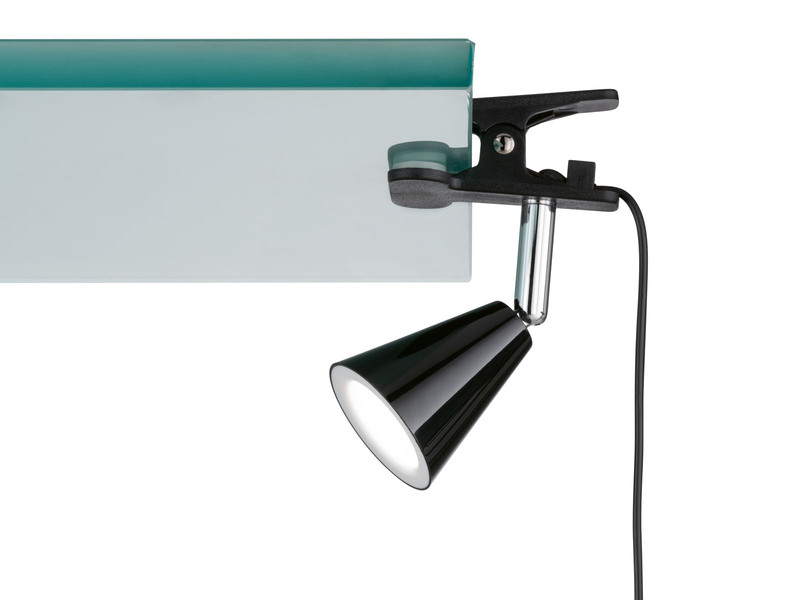 LED Klemmleuchte ZIRBEL Schwarz, Klemmspot schwenkbar, Breite 6cm
