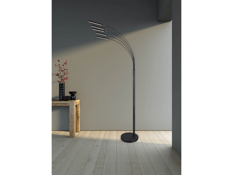 LED Stehleuchte REED 5 Arme Metall Schwarz, dimmbar - 195cm hoch
