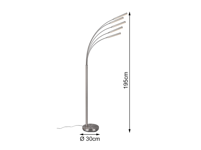 LED Stehleuchte REED 5 Arme Metall Silber, dimmbar - 195cm hoch
