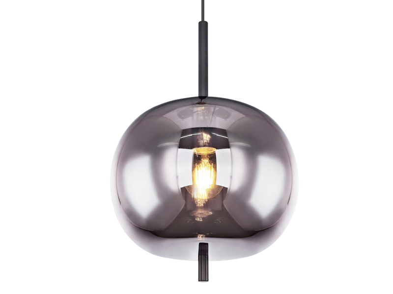 Pendelleuchte BLACKY Schwarz 1-flammig mit Rauchglas Glaskugel, Ø 30cm