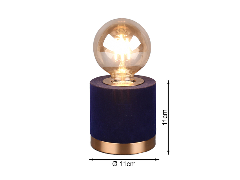 LED Tischleuchte Samt Blau/Messing Retro Style, Höhe 11cm