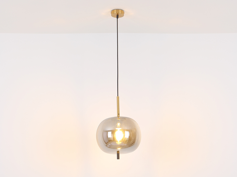 Pendelleuchte BLACKY Messing 1-flammig mit Rauchglas Glaskugel, Ø 30cm