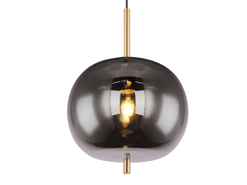 Pendelleuchte BLACKY Messing 1-flammig mit Rauchglas Glaskugel, Ø 30cm