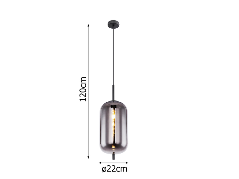 Pendelleuchte BLACKY mit Rauchglas 1-flammig Metall Schwarz, Ø 22cm