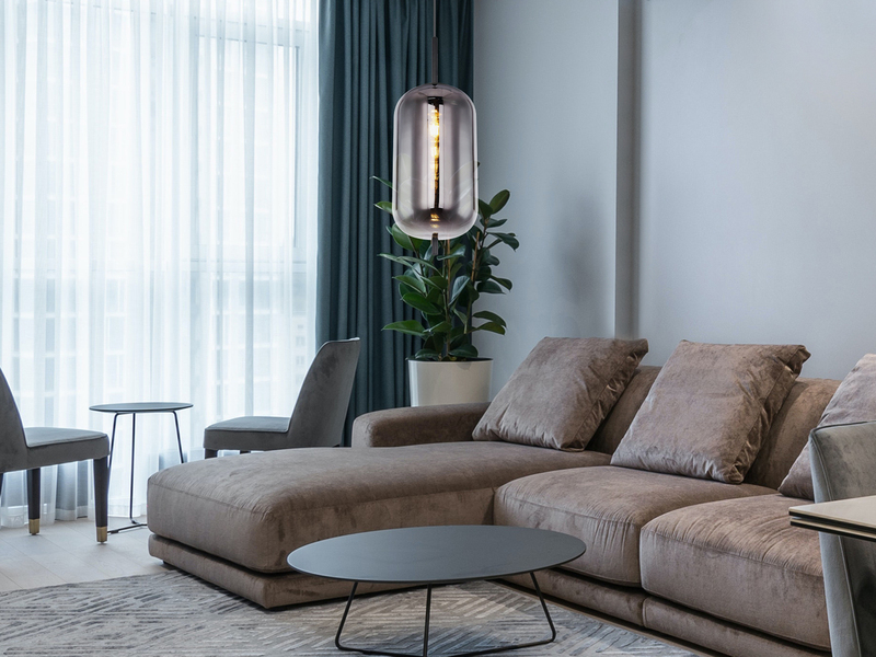 Kleine Pendelleuchte BLACKY Schwarz 1-flammig mit Rauchglas, Ø 22cm