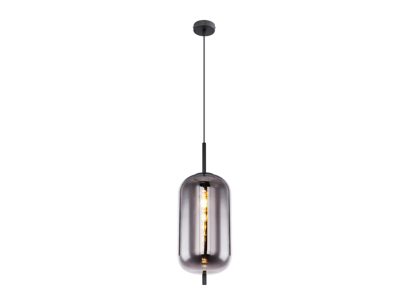 Pendelleuchte BLACKY mit Rauchglas 1-flammig Metall Schwarz, Ø 22cm