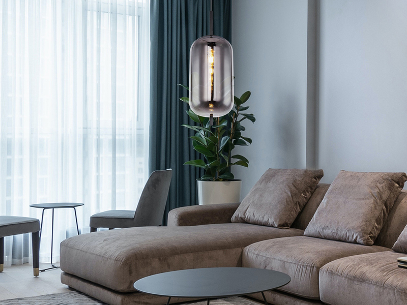 Kleine Pendelleuchte BLACKY Schwarz 1-flammig mit Rauchglas, Ø 22cm