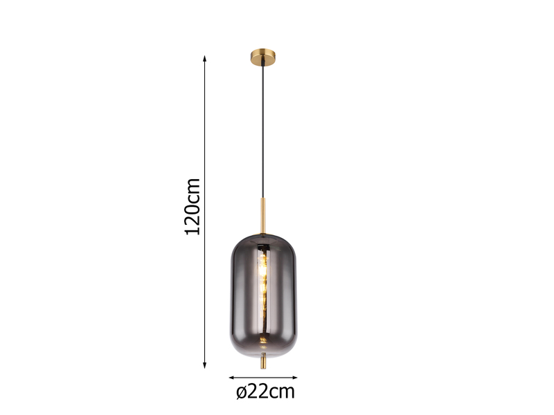 Pendelleuchte BLACKY mit Rauchglas 1-flammig Metall Messing, Ø 22cm