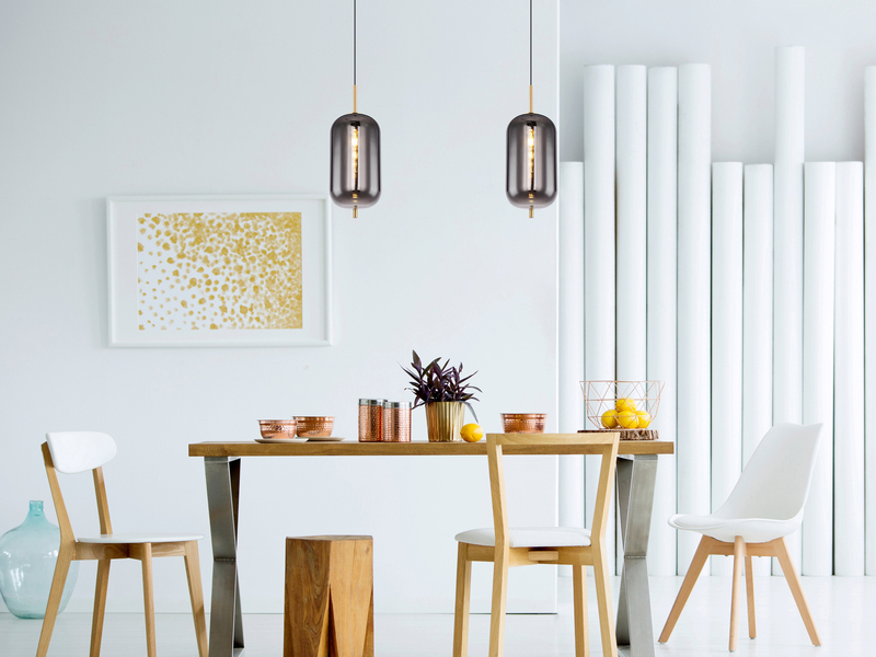 Kleine Pendelleuchte BLACKY Messing 1-flammig mit Rauchglas, Ø 22cm