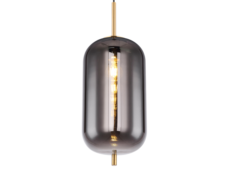 Kleine Pendelleuchte BLACKY Messing 1-flammig mit Rauchglas, Ø 22cm
