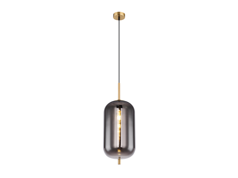 Pendelleuchte BLACKY mit Rauchglas 1-flammig Metall Messing, Ø 22cm