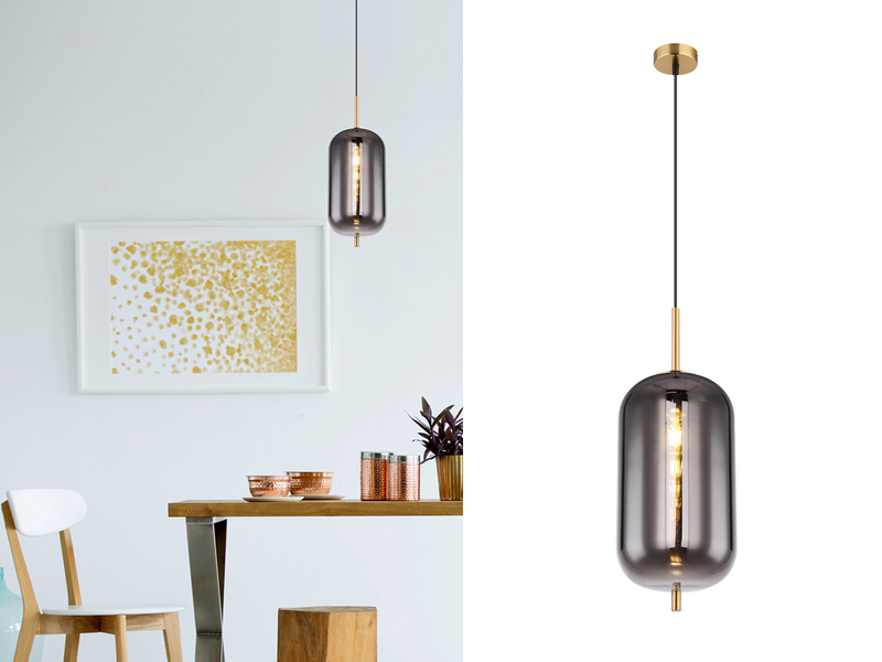Kleine Pendelleuchte BLACKY Messing 1-flammig mit Rauchglas, Ø 22cm