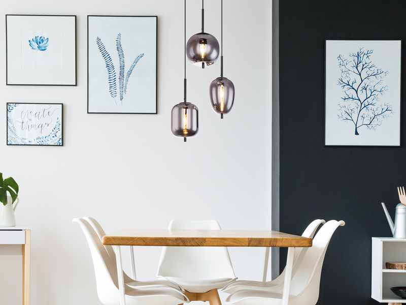 Pendelleuchte BLACKY Schwarz 3-flammig mit Rauchglas Glaskugeln, Ø 46cm