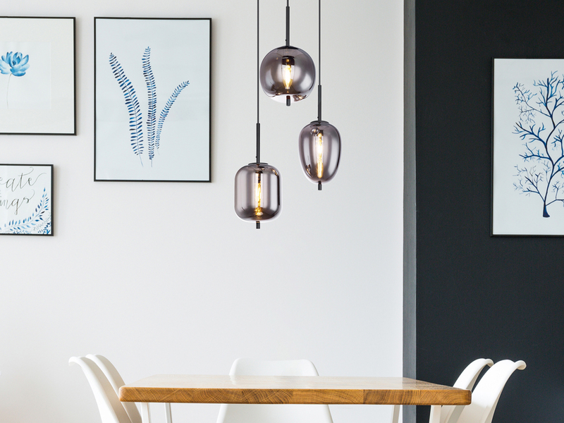 Pendelleuchte BLACKY Schwarz 3-flammig mit Rauchglas Glaskugeln, Ø 46cm