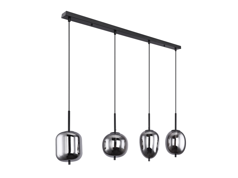 Pendelleuchte BLACKY Schwarz 4-flammig mit Rauchglas Glaskugeln, B: 100cm