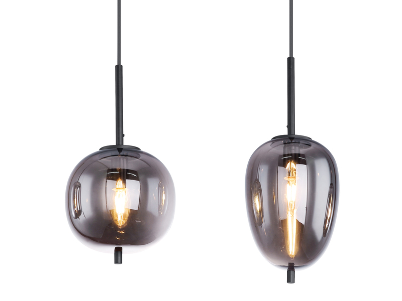 Pendelleuchte BLACKY mit 4 Rauchglaskugeln Metall Schwarz, Breite 100cm