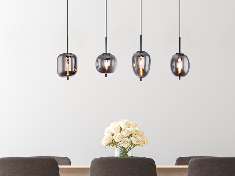 Pendelleuchte BLACKY Schwarz 4-flammig mit Rauchglas Glaskugeln, B: 100cm