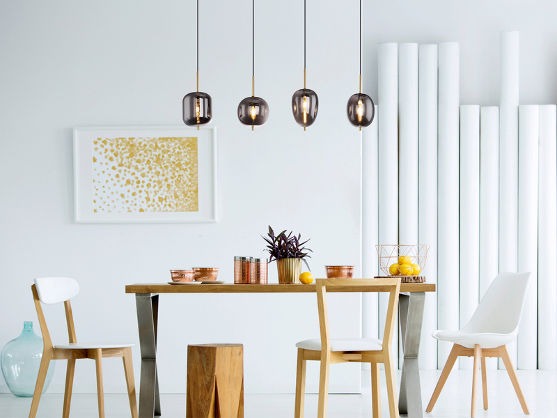 Pendelleuchte BLACKY Messing 4-flammig mit Rauchglas Glaskugeln, B: 100cm