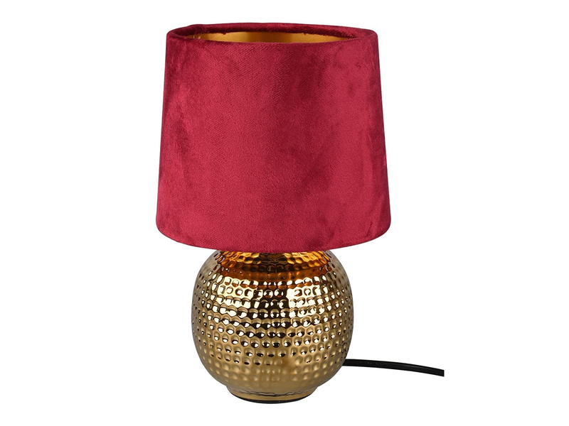 Tischleuchte SOPHIA mit Keramikfuß & Samtschirm Rot - Gold, Höhe 26cm