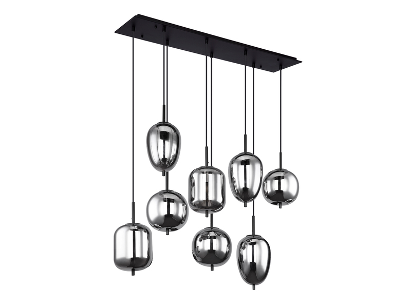 Pendelleuchte BLACKY 8 Rauchglaskugeln Metall Schwarz, Breite: 94cm