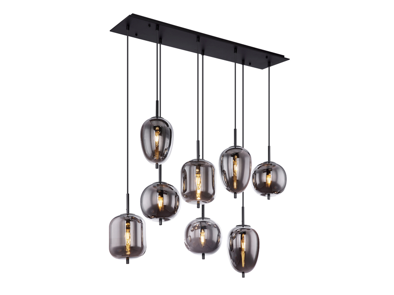 Pendelleuchte BLACKY Schwarz 8-flammig mit Rauchglas Glaskugeln, B: 94cm
