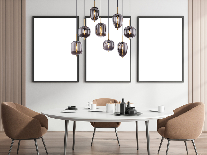 Pendelleuchte BLACKY mit 8 Rauchglaskugeln, Metall Messing