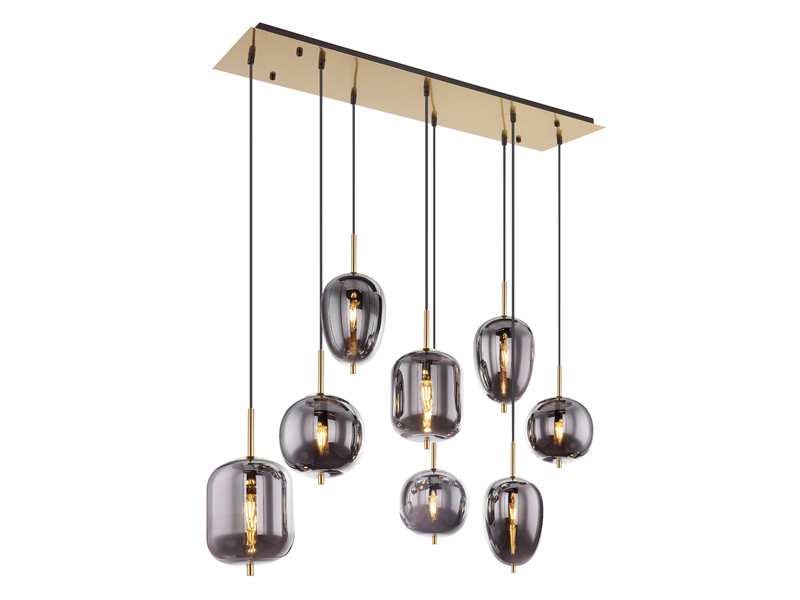 Pendelleuchte BLACKY mit 8 Rauchglaskugeln, Metall Messing