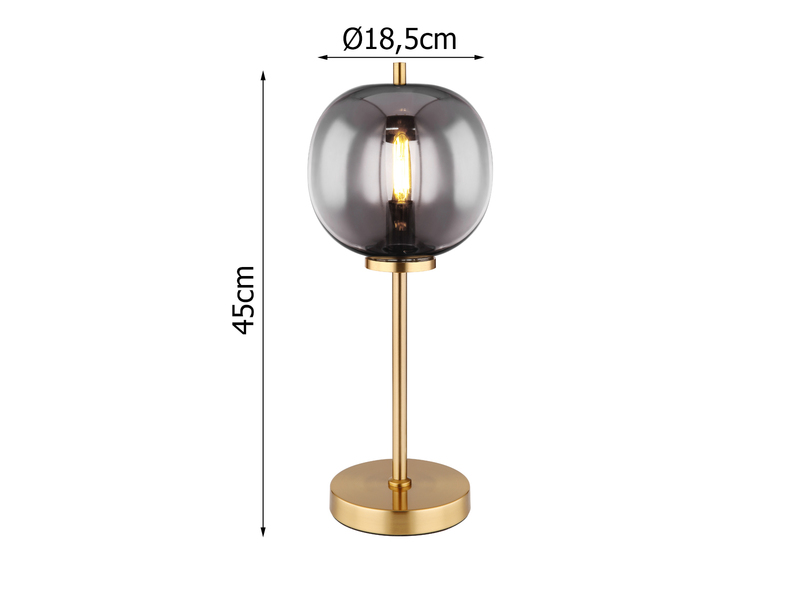 Tischleuchte BLACKY mit Rauchglas Lampenschirm Metall Messing, Höhe 45cm