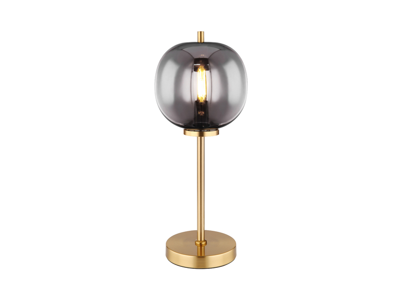 Tischleuchte BLACKY mit Rauchglas Lampenschirm Metall Messing, Höhe 45cm