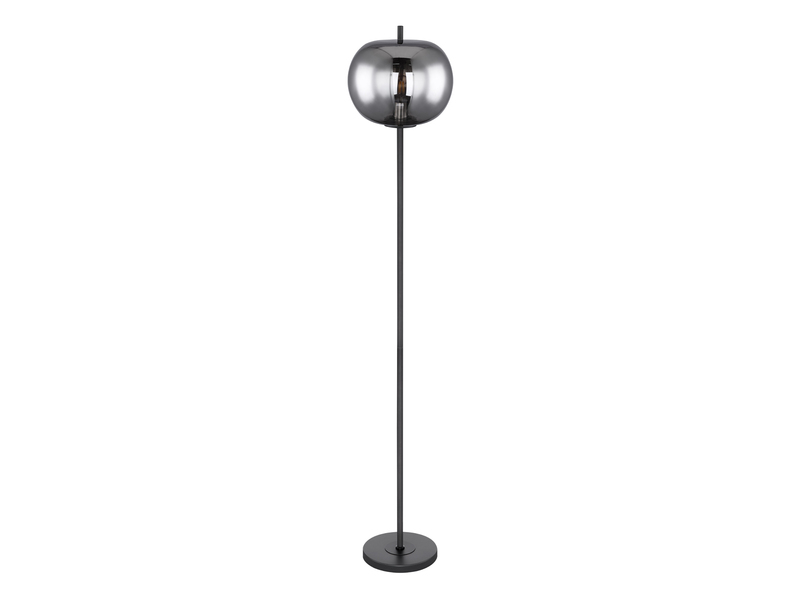 Stehlampe BLACKY mit Rauchglas Lampenschirm Ø 30cm, Metall Schwarz