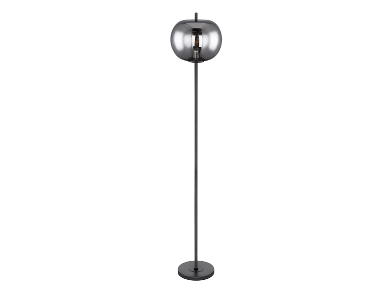 Stehlampe BLACKY mit Rauchglas Lampenschirm, Metall Schwarz, Höhe: 160cm