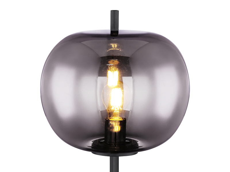 Stehlampe BLACKY mit Rauchglas Lampenschirm, Metall Schwarz, Höhe: 160cm