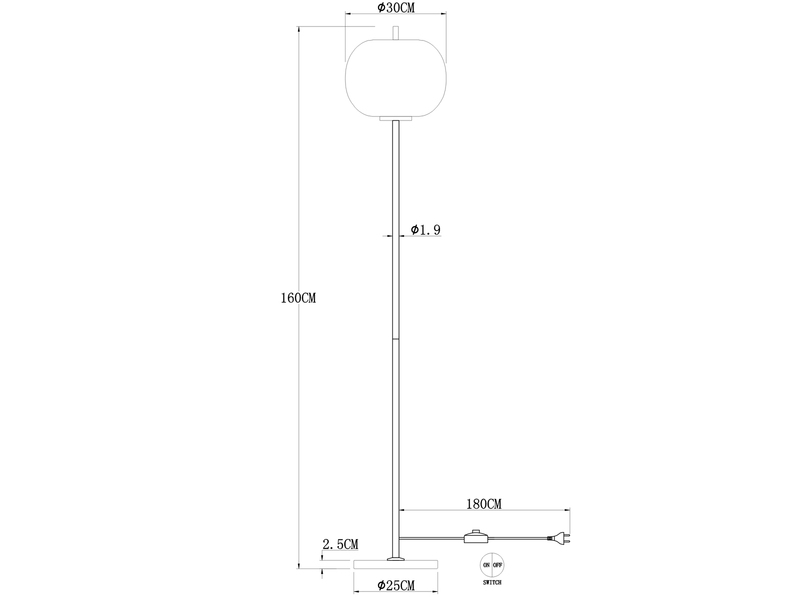 Stehlampe BLACKY mit Rauchglas Lampenschirm, Metall Schwarz, Höhe: 160cm
