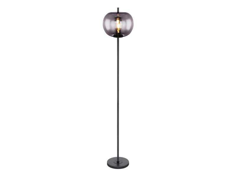 Stehlampe BLACKY mit Rauchglas Lampenschirm Ø 30cm, Metall Schwarz