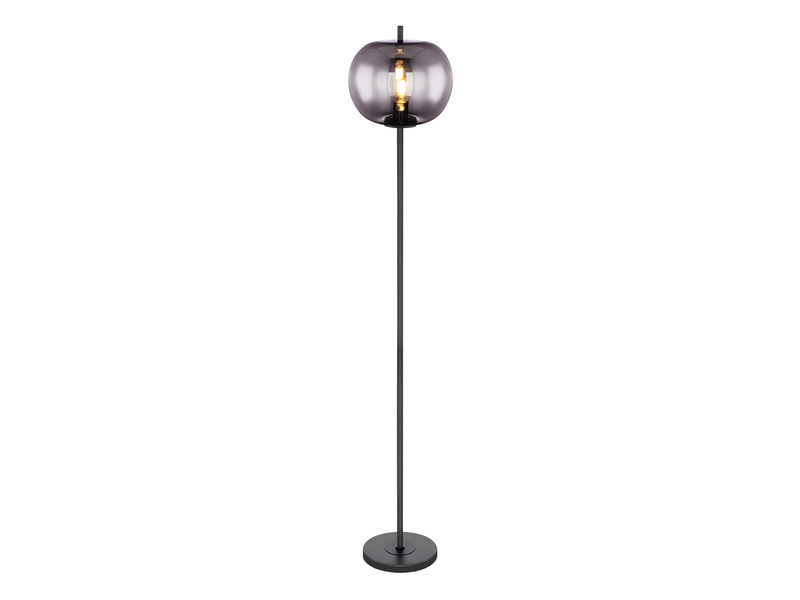 Stehlampe BLACKY mit Rauchglas Lampenschirm, Metall Schwarz, Höhe: 160cm