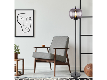 Stehlampe BLACKY mit Rauchglas Lampenschirm, Metall Schwarz, Höhe: 160cm