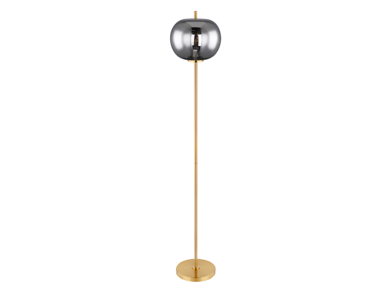 Stehlampe BLACKY mit Rauchglas Lampenschirm, Metall Messing, Höhe: 160cm