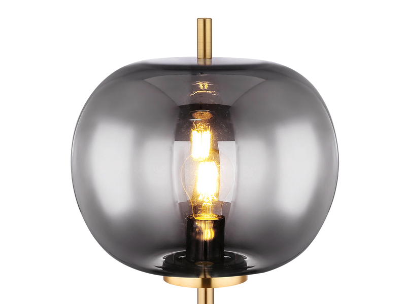 Stehlampe BLACKY mit Rauchglas Lampenschirm, Metall Messing, Höhe: 160cm