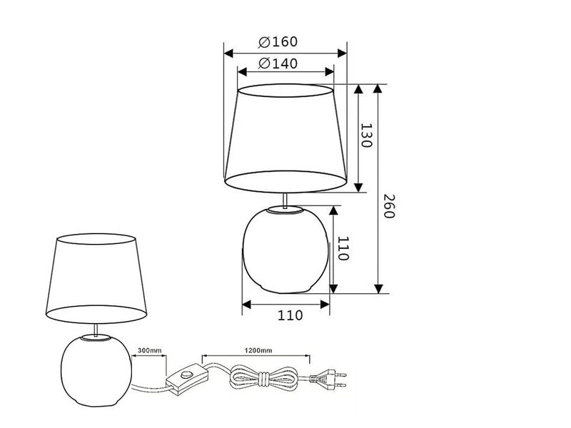 LED Tischleuchte mit Keramikfuß & Samtschirm Rot - Gold, Höhe 26cm