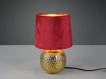 LED Tischleuchte mit Keramikfuß & Samtschirm Rot - Gold, Höhe 26cm