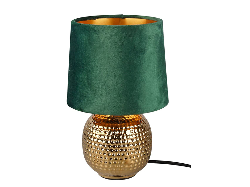 LED Tischleuchte mit Keramikfuß & Grün in Samtschirm Gold